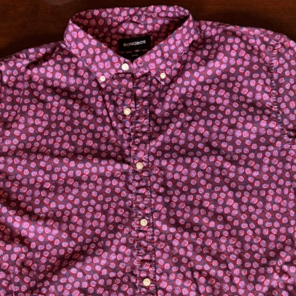 Bonobos Pineapple Print Button-Down Shirt – Men’s XL Slim Fit – Burgundy Pink - Picture 3 of 5